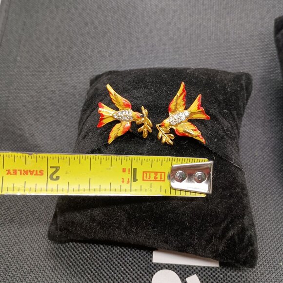 Vtg Enamel & Gold over Sterling Silver Dove Peace Bird Screw Back Earrings - Picture 3 of 5